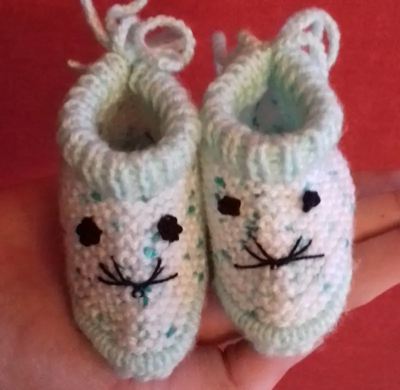 chaussons bébé au tricot EI Desfossez Christine PMEF marque Petites Mains En Folie